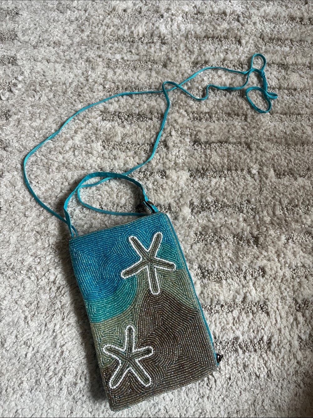 Beaded Teal Starfish Crossbody Bag